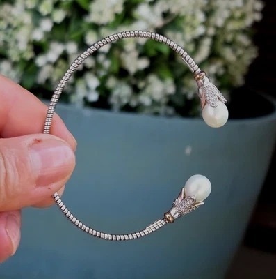 Pulsera Flor Ajustable Dyadema Italia Oro Esterlina 925 14k Perla Natural Foto 1 de 4