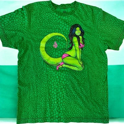 Volcom Featured Artist Todd Bratrud Lizard Pin-Up AOP Green Tee Men’s Medium - Image 1 of 4
