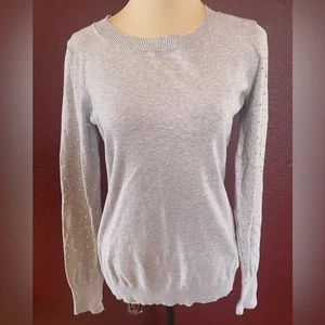 Express Rhinestone Studded Sleeve Creamy Tan Sweater - Women's Size Medium - Picture 1 of 11