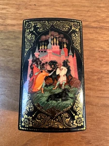 Vintage handgefertigte bemalte kleine Holz Lack Schmuckschatulle russisch - Bild 1 von 7