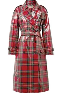 Burberry East heath Plaid Patent Wool Trench Coat, Red | Uk 10 | Au 10 | Us 8 | - Picture 1 of 11