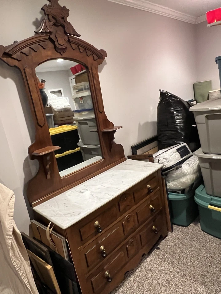 Antique Ornate Marble Top Dresser - Image 1 of 4
