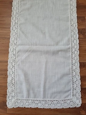 White Table runner with Lace Edge. 14"×47" - Image 1 of 4