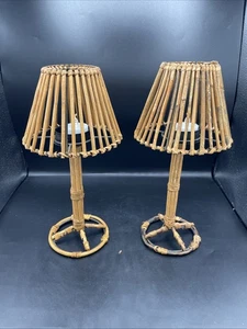 (2) Bambus Rattan Votivkerze Lampe für Teelichter Ziel Küste Boho 12" hoch - Bild 1 von 4