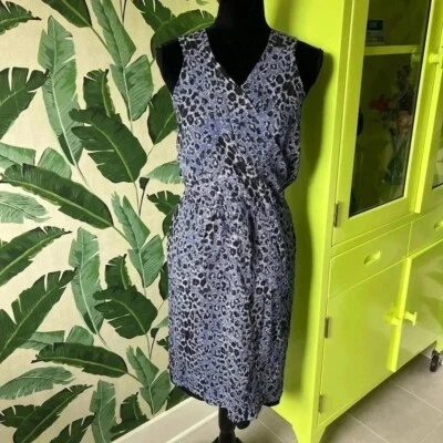 Vestido de cóctel Derek Lam estampado de leopardo seda espalda cruzada 10 azul crosby talla 8 Foto 1 de 4