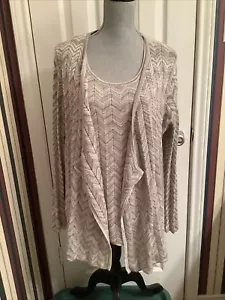 Chicos Set Cardigan Tank Due Pezzi Taglia 3 XL Argento Metallizzato Chevron - Foto 1 di 12