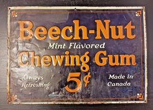 1930s Beech-Nut Chewing Gum Tin Litho Metal Sign 20" x 14" Canada 5 cent - Picture 1 of 4