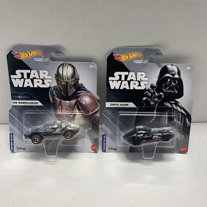 Hot Wheels Star Wars Darth Vader & Mandalorian Character Car Disney 2021 Lot - Picture 1 of 6
