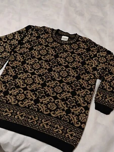 Vtg 90s Alfred Dunner Sweater Black Gold Metallic Holiday Floral 1X USA Made  - Picture 1 of 13