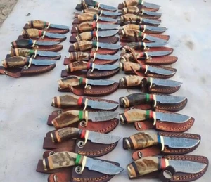 Menge 20 Damast Stahl Messer 8" Widder Horn Griff Jagd Enthäutungsmesser Handarbeit - Bild 1 von 9