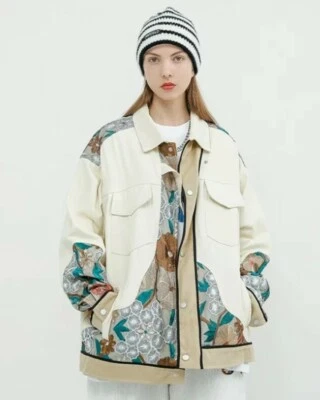 Cream Denim Rock Street  Vtg  80's Embroidered Baseball  Jacket Parka Coat 8 10 - Image 1 of 4