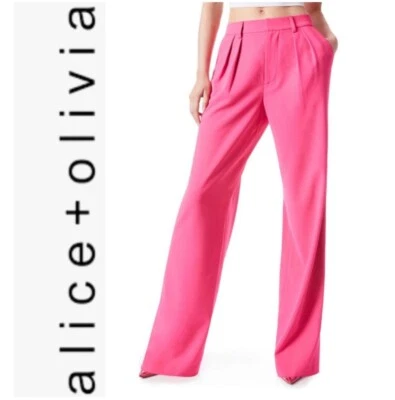 Alice + Olivia 💕 $330 Pompeyo Pantalones Plisados Cintura Alta en Rosa Salvaje Talla 4 Foto 1 de 4
