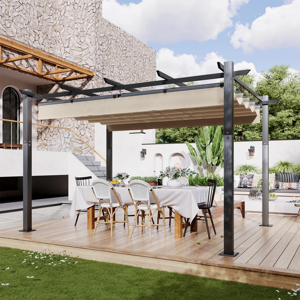 Gunji Pergola Pavillon 3x3 m 3x4 m Alu Überdachung mit Schiebedach Garten - Bild 1 von 4