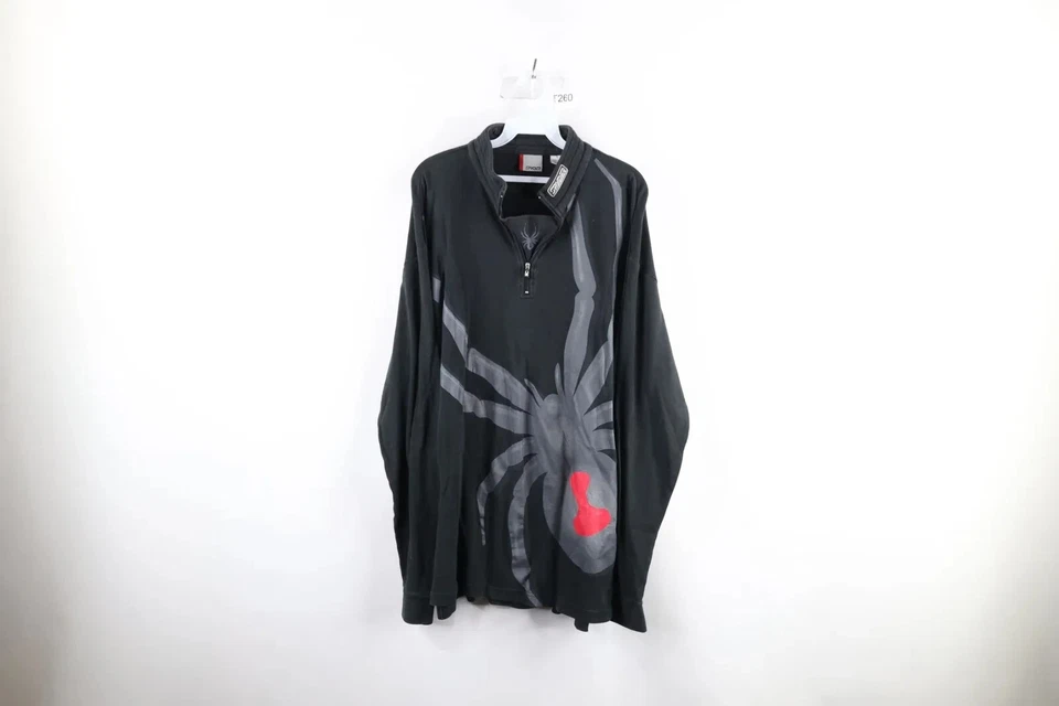 Vintage 90s Spyder Mens Large Faded Spell Out Big Spider Logo Half Zip Sweater - Image 1 of 1