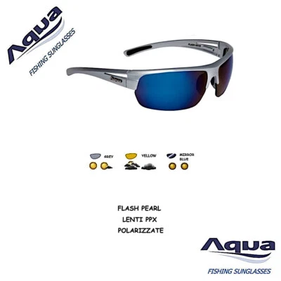 AQUA OCCHIALE POLARIZZATO ANTIRIFLESSO FLASH ARGENTO PERLATO LENTE PPX VARI COL. - Immagine 1 di 2