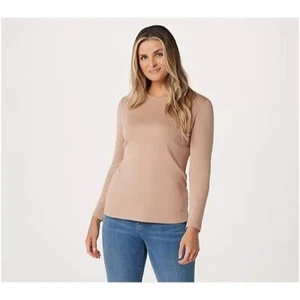 Isaac Mizrahi Live! Essentials Pima Cotton Crew Neck Knit Top Cappuccino Size 2X - Picture 1 of 6