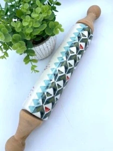 Anthropologie Keramik Nudelholz Geometrisches Design Neu - Bild 1 von 4