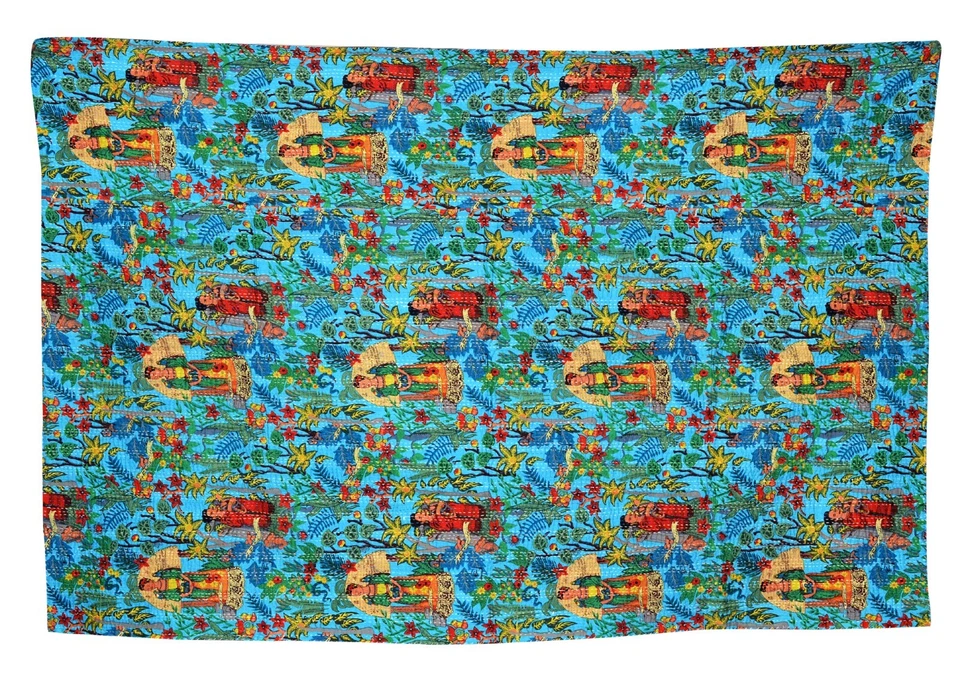 Throw Bedspread Kantha coverlet Handmade Bed Sheet Queen Bedcover Indian Cotton - Image 1 of 1
