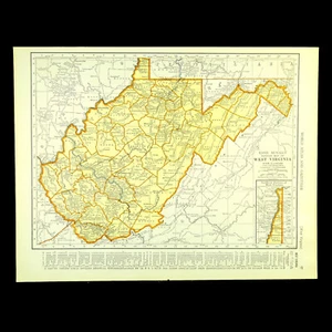 Antique WEST VIRGINIA Map Wall Art Decor Original Charleston Vintage - Picture 1 of 6