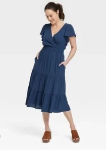 Knox Rose Flutter Sleeve Tiered A-Line Midi Dress Pockets Size 3X EUC - Picture 1 of 4