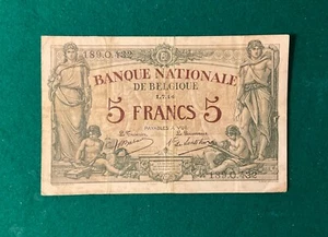 5 FRANCS 1914 BILLET BANQUE NATIONALE BELGIQUE BANK VAN BELGIE FIVE FRANCS - Picture 1 of 2