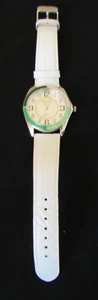 CHICO'S Gadarea White w/Green Enamel Detail Leather Strap Watch - Picture 1 of 7