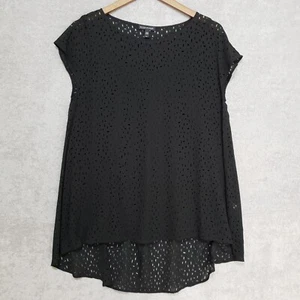 Eileen Fisher kleines Oberteil Seide Cut Out schwarz Pullover gefüttert Kurzarm High Low - Bild 1 von 14