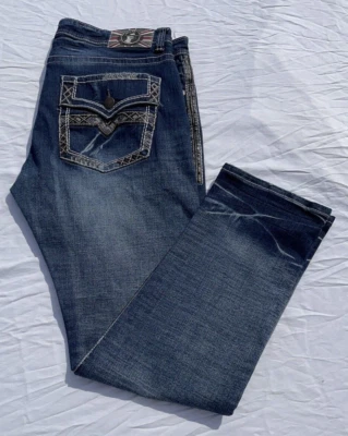 Vintage Y2k Monarchy Embroidered Jeans Men's 38x31 Flap Pockets Distressed — 第 1/4 张图片