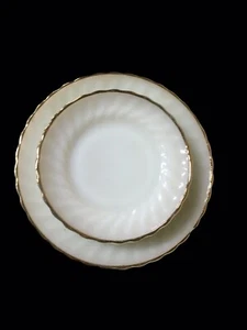 12 Piece Anchor Hocking Fire-King Fluted Swirl Milk Glass Gold Trim Dinner Set. - Picture 1 of 4