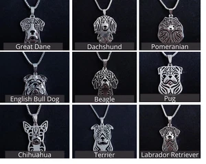New Silver Dog Breed Art Deco Pendant Necklace with 18" Chain Dog Lover Gift - Picture 1 of 49