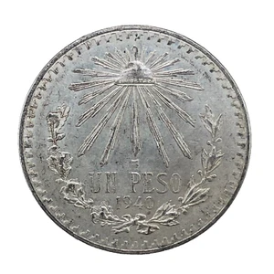 1940 Mexico Un Peso Liberty Cap & Rays Unc. 0.720 Silver Coin KM#455 - Picture 1 of 4