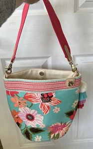 Spartina 449 Broughton Floral Linen Bucket Bag 8.75”x7.75”. Pink Strap. - Picture 1 of 11