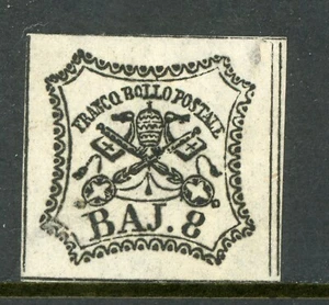 Italy 1852 Papal States Sc#9d Grayish Oily Ink-Reverse Offset Mint Orig Gum F871 - Picture 1 of 6