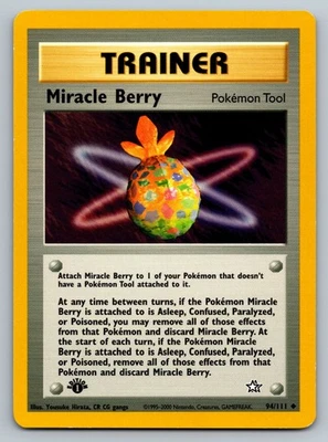 Pokemon Cards: Neo Genesis 1st Edition Uncommon: Miracle Berry 94/111 MP - Image 1 of 2
