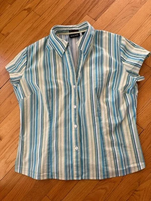 Camisa New York & Company para mujer XL a rayas manga corta abotonada camisa elástica Foto 1 de 3