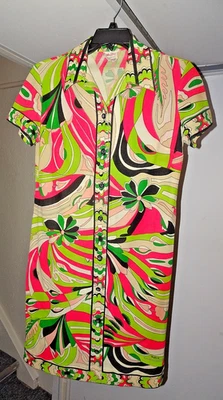 Mr. Dino MOD Short Dress Buttons Half Sleeves Psychedelic 1960 1970 - Size 14 - Image 1 of 4