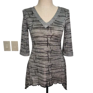 Joseph Ribkoff Metallic Tunika Pullover 10 silber schwarz V-Ausschnitt leicht - Bild 1 von 9