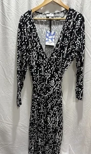 A New Day Black White Abstract Print Wrap Midi Dress XL NWT - Picture 1 of 4