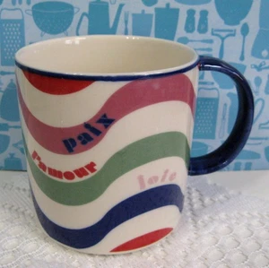 Anthropologie Maeve Coffee Mug Squiggly Stripes Paix L'Amour Joie Ceramic 12 Oz - Picture 1 of 7