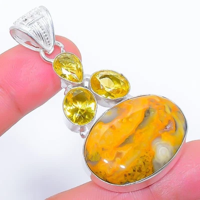 Ape Diaspro, Citrino Gemma 925 Argento Sterling Ciondolo Gioielli 5.6cm - Immagine 1 di 4