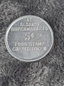 Cupón de comida vintage Sloan's Supermarkets 5¢ token de crédito comercio Exonumia EE. UU. 5c - Imagen 1 de 2