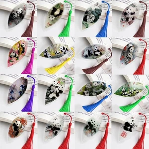 6 pieces Real LEAF VEIN Bookmark Handmade Chinese Painting Panda Bear - Imagen 1 de 11