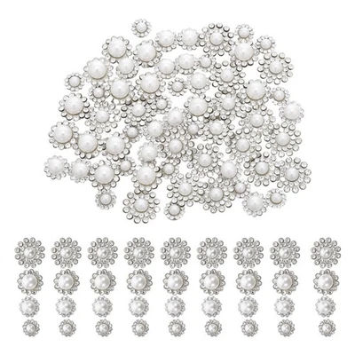  100 Pcs Flower Shaped Pearl Rhinestone Buckle Buttons Wedding Accessories - Bild 1 von 4