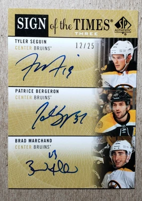 2012-13 SP Authentic Brad Marchand Patrice Bergeron Tyler Seguin Auto /25 Bruins - Image 1 of 2