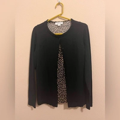 Cárdigan Clásico Negro con Top Estampado Leopardo Sin Mangas Foto 1 de 4