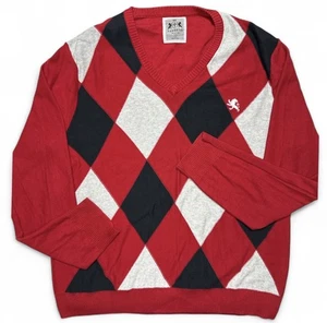 Vintage Express Y2K Men’s Red Argyle Preppy Pullover Sweater Size L 80’s Vibes - Picture 1 of 4
