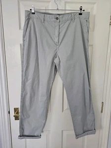 EX M&S Chino Trousers Light Grey Size 18L Cotton Rich Ankle Grazer Turn Ups - Picture 1 of 8