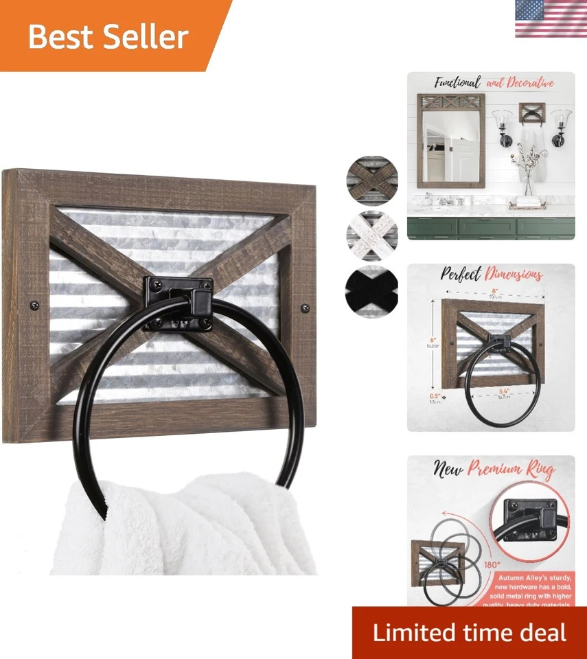 Wooden Barn Door Towel Ring Galvanized Metal TRG001