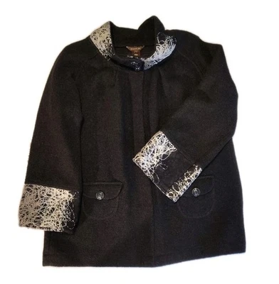 Abrigo Múltiples Mujeres Talla Grande Negro Lana Capa Chaqueta 2 Botones Artístico Boho Foto 1 de 4