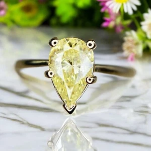 14k Yellow Gold Fancy Yellow GIA Certified Pear Shape Diamond Solitaire Ring - Picture 1 of 10